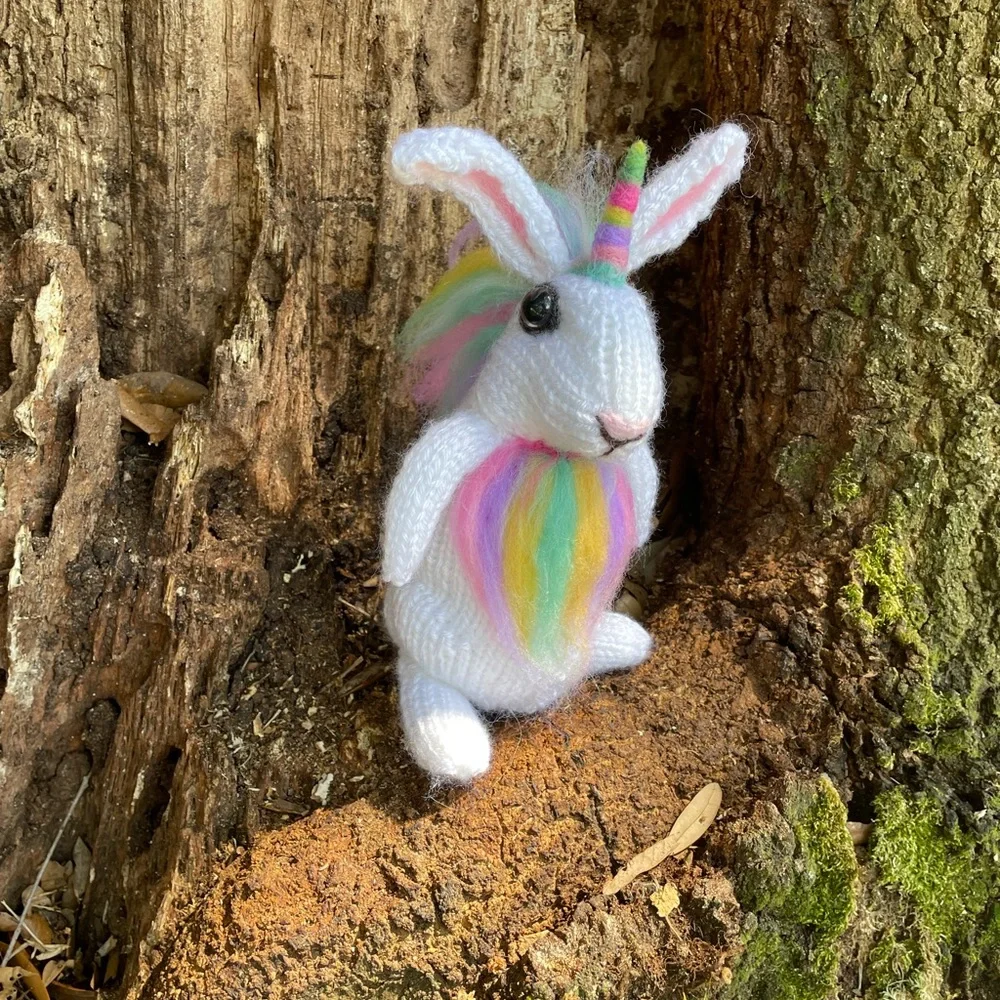 Hand crafted knit and needle felted unicorn magical bunny rabbit stuffed animal - Picture 5 of 11